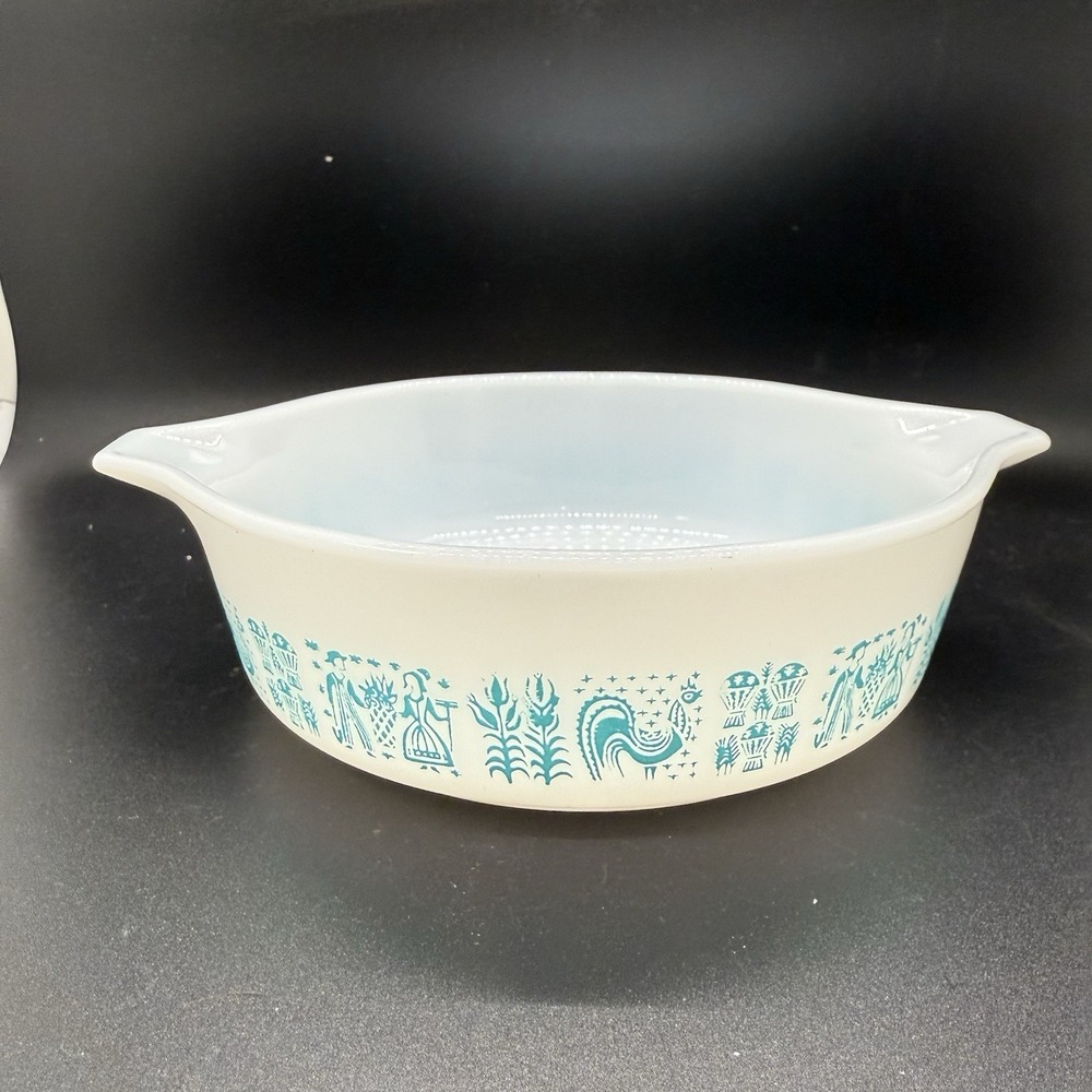 VTG Pyrex 471 Turquoise AMISH BUTTERPRINT Casserole Dish 1 Pint MCM Retro No Lid